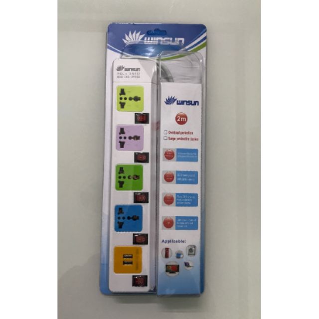 Ổ cắm nối 2 mét, WS355U- 4 Ổ cắm, 5 công tắc, 2*USB 5V 1A