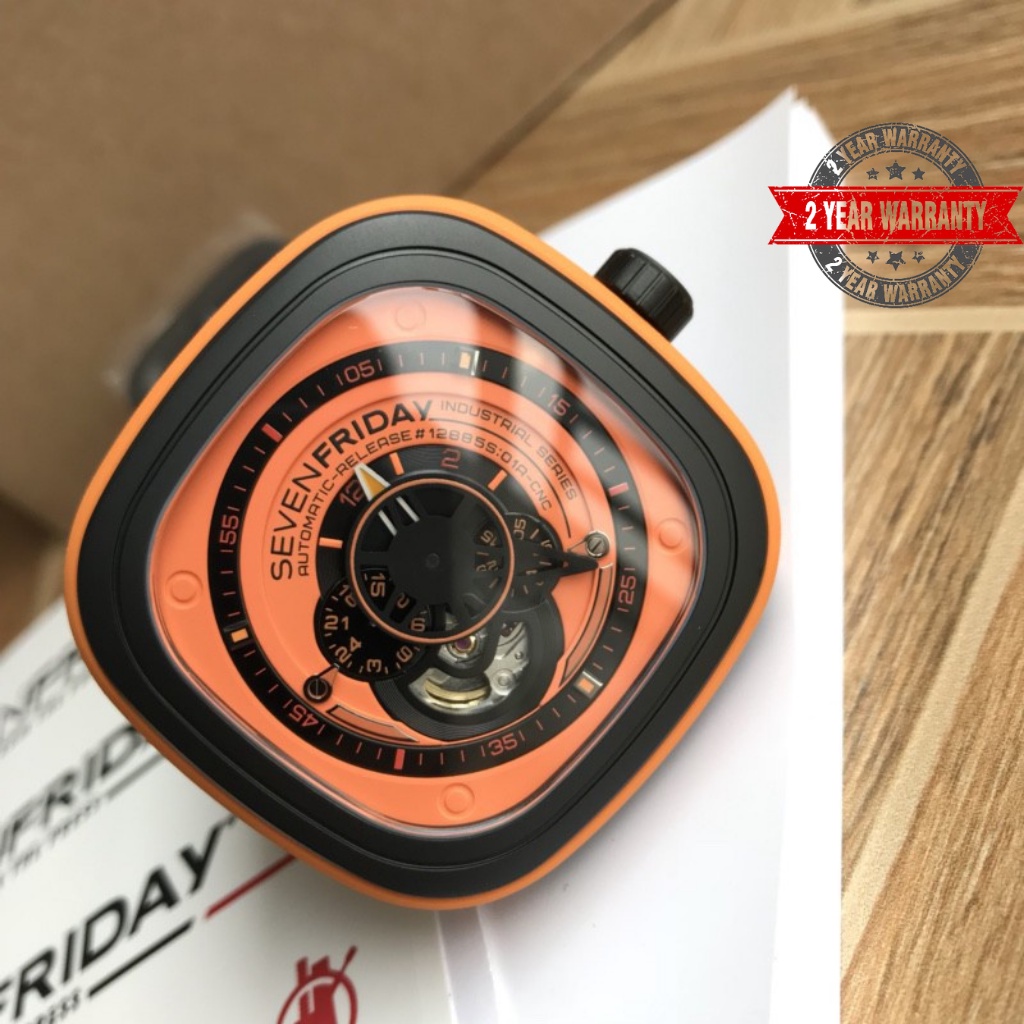 Đồng Hồ Nam Seven Friday P1/03 "Orange" Dây Da Sần Màu Đen , Máy Automatic , Size 47X47mm