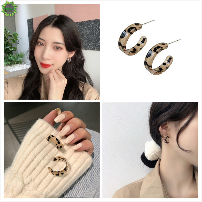 Bông tai tròn họa tiết da báo thời trang cho nữ