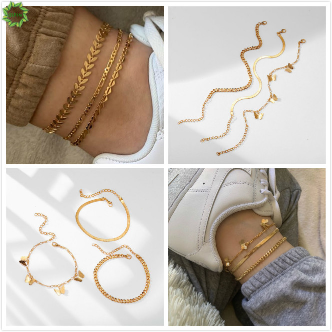 Bộ 3 Lắc Chân Nhiều Lớp Mặt Phối Hình Lá / Trái Tim / Bướm Xinh Xắn Dành Cho Nữ | BigBuy360 - bigbuy360.vn