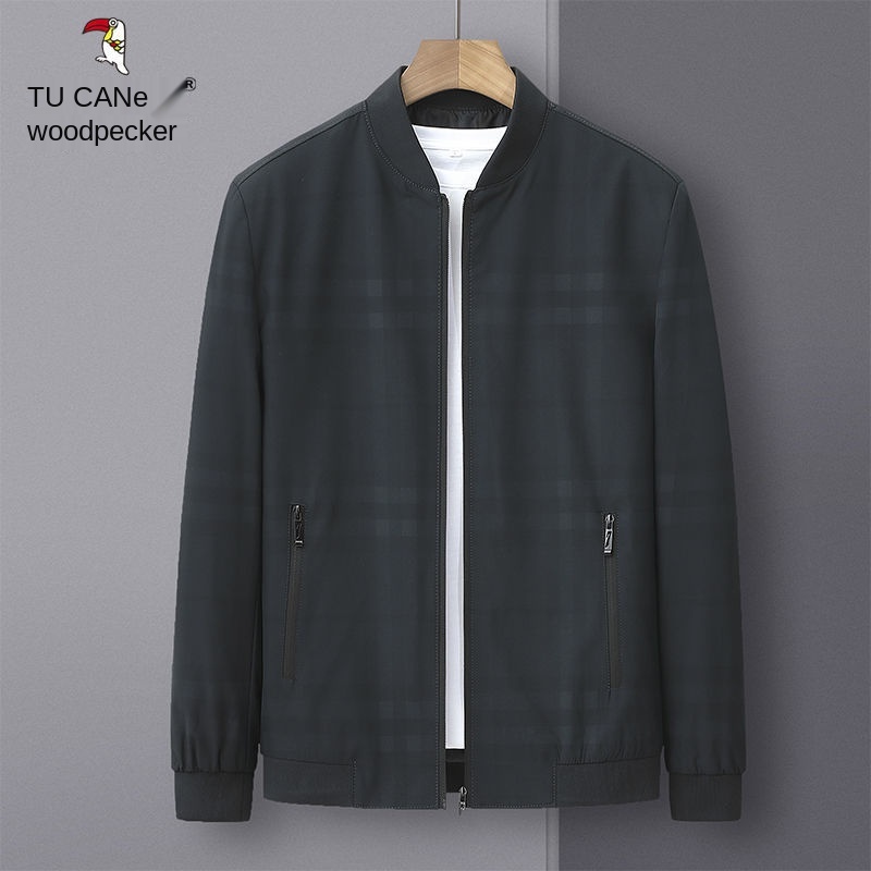 Áo khoác dáng rộng phối sọc ca rô thời trang xuân thu cho nam trung niên