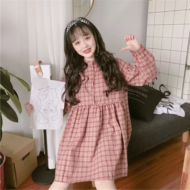ĐẦM SƠ MI CARO FORM RỘNG DỄ THƯƠNG