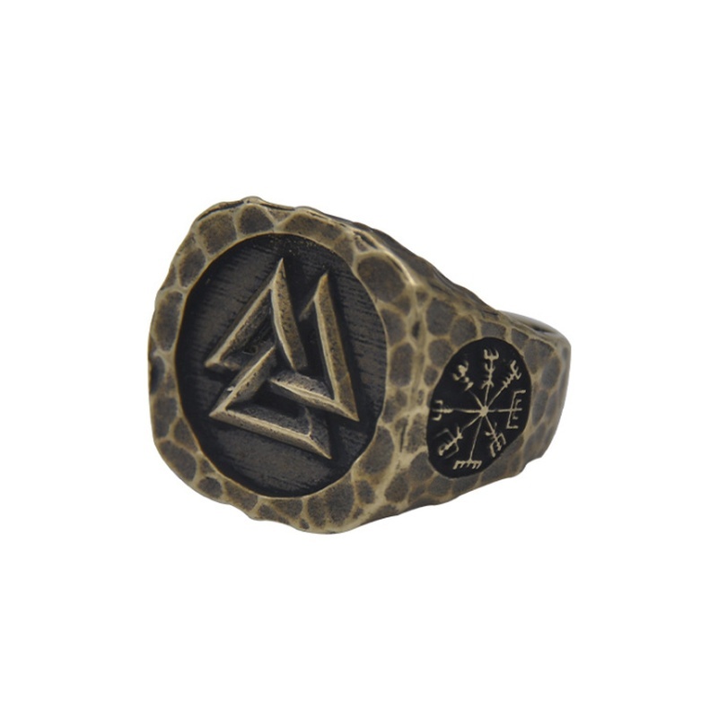 Thời trang Punk Bắc Âu Viking Vintage Vàng Celtic Tam giác La bàn Nhẫn Rune Amulet cho nam giới