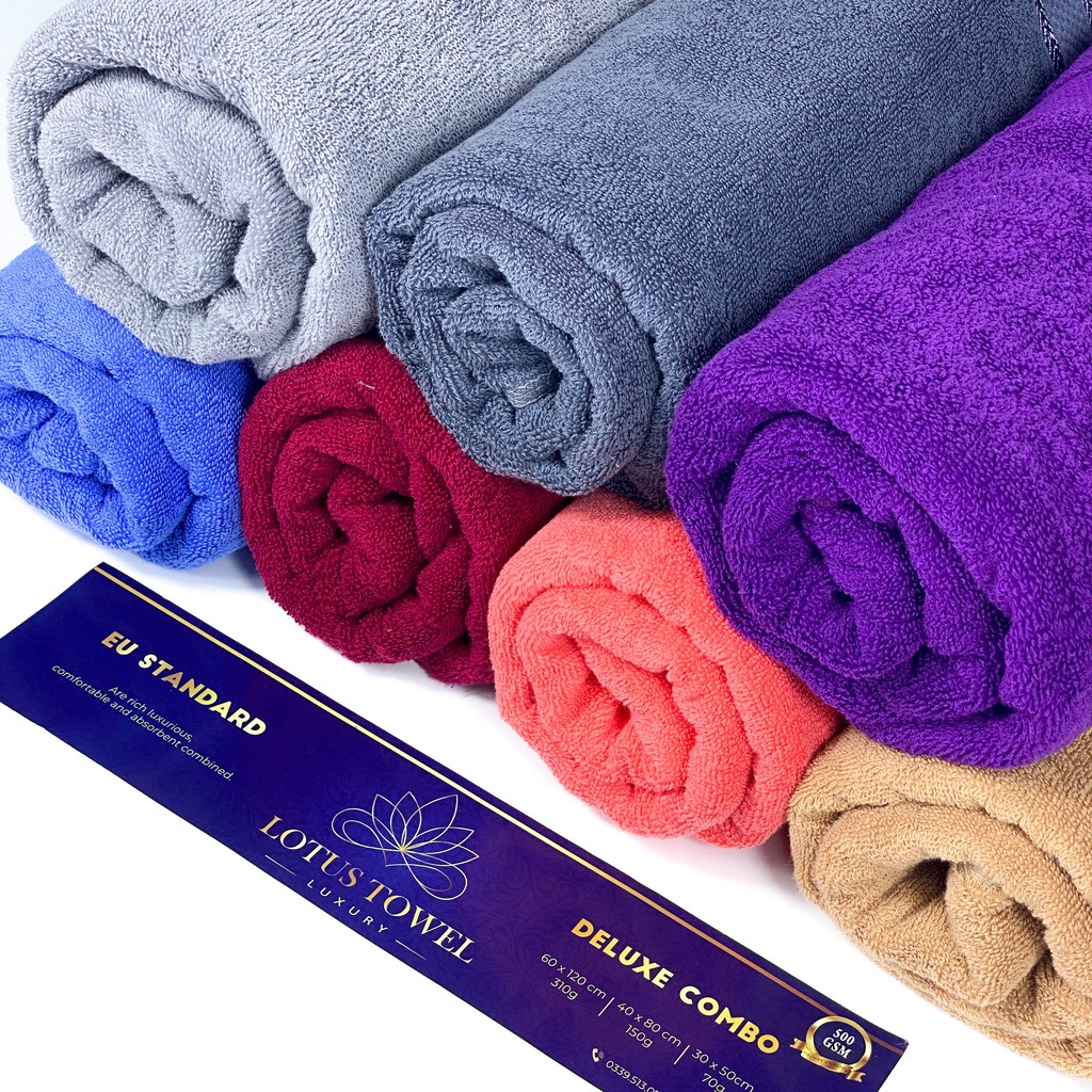 [SIZE LỚN] Hộp 3 khăn Châu Âu - LotusTowel sang trọng, 100% cotton, siêu mềm, ko bay màu