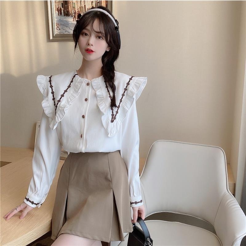 Áo Sơ Mi Trắng Tay Dài Cổ Búp Bê Phong Cách Thời Trang Pháp 2022