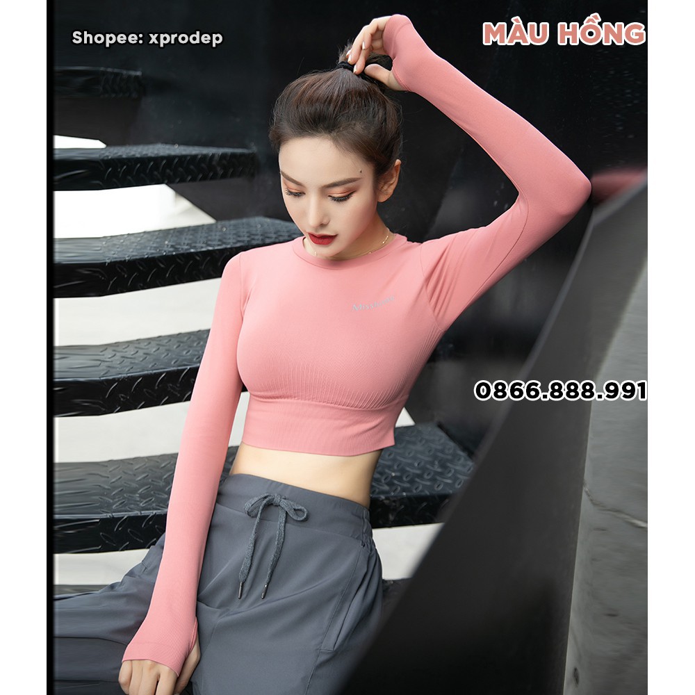 Áo Croptop Tay Dài Tập Gym Yoga Nữ AD03 Misshine Gen Bụng Tôn Dáng, Co Dãn Thoáng Mát. ་