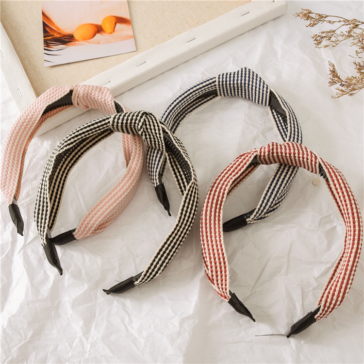 Băng Đô Cài Tóc Thắt Nút Họa Tiết Sọc Caro Đơn Giản Phong Cách Hàn Quốc Mới Cho Nữ