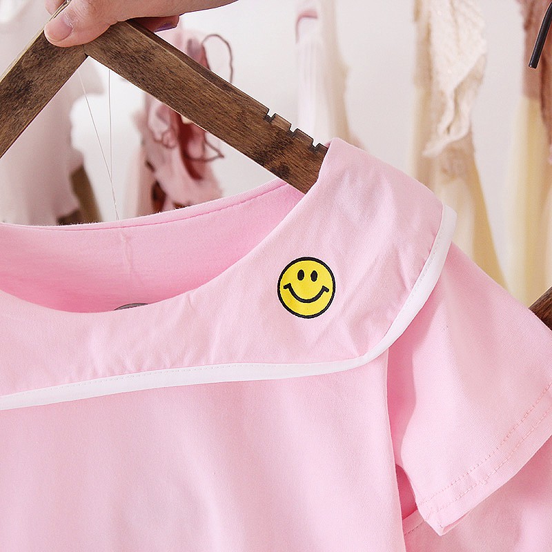 Bộ quần áo ngắn tay in hình mặt cười xinh xắn cho bé
