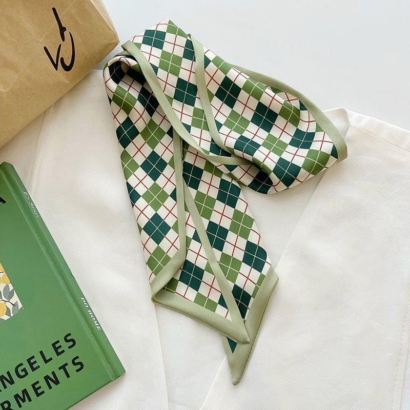 Khăn Quàng Cổ Bằng Lụa Nhỏ Màu Xanh Lá Cây Thời Trang Xuân Hè Phong Cách Hàn Quốc Cho Nữ
