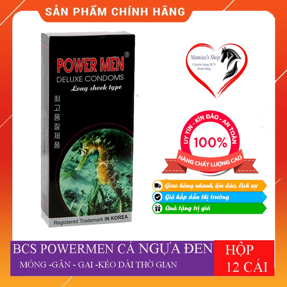 [Che Tên Khi Giao] Bao Cao Su Kéo Dài Thời Gian Quan Hệ Powermen Cá Ngựa Đen , Có Gân Gai Bi Tăng Cảm Giác