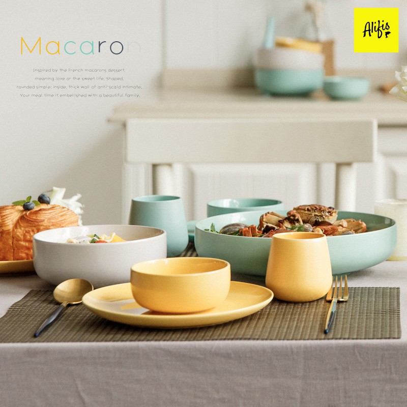 Bộ bát đĩa, bộ bát đĩa sứ Macaron 46 món cho 6-10 người nhiều màu phong cách Bắc Âu - phụ kiện bàn ăn-quà tặng tân gia