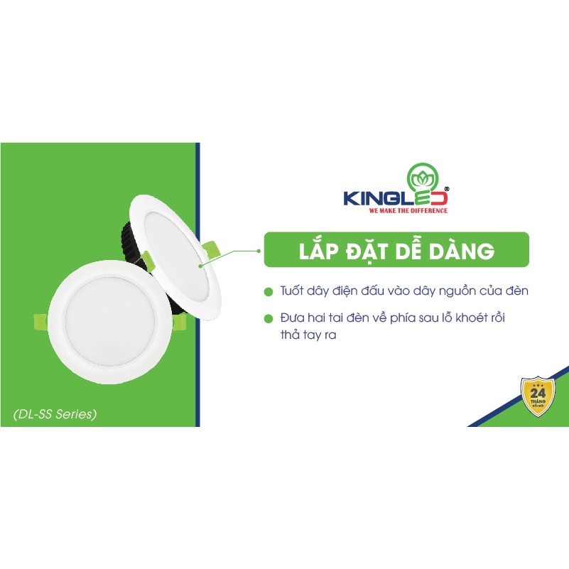 Đèn Led âm trần Cao Cấp KINGLED RUBY 6W, 8W, 12W, CAO CẤP, nhôm đúc nguyên khối, độ hoàn màu cao CRI 90.