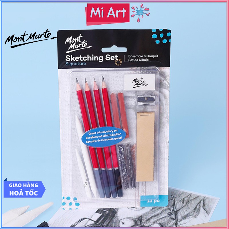 Bộ Bút Chì Vẽ 13 Món Mont Marte - Sketching Set Signature 13pc - MPN0040