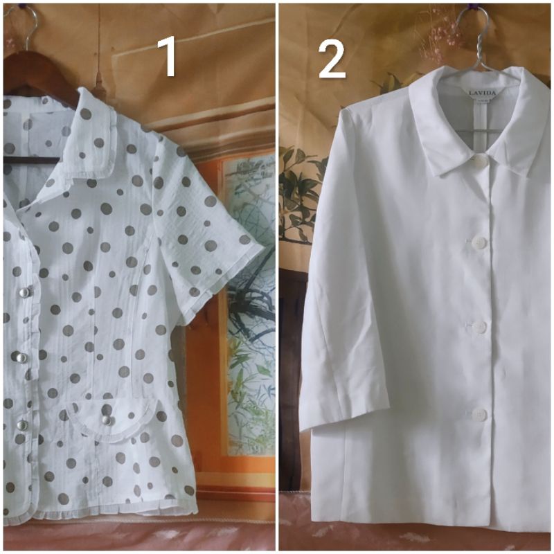 |2hand| Áo - khoác sơ mi korea xô linen phối bèo hoạ tiết chấm bi