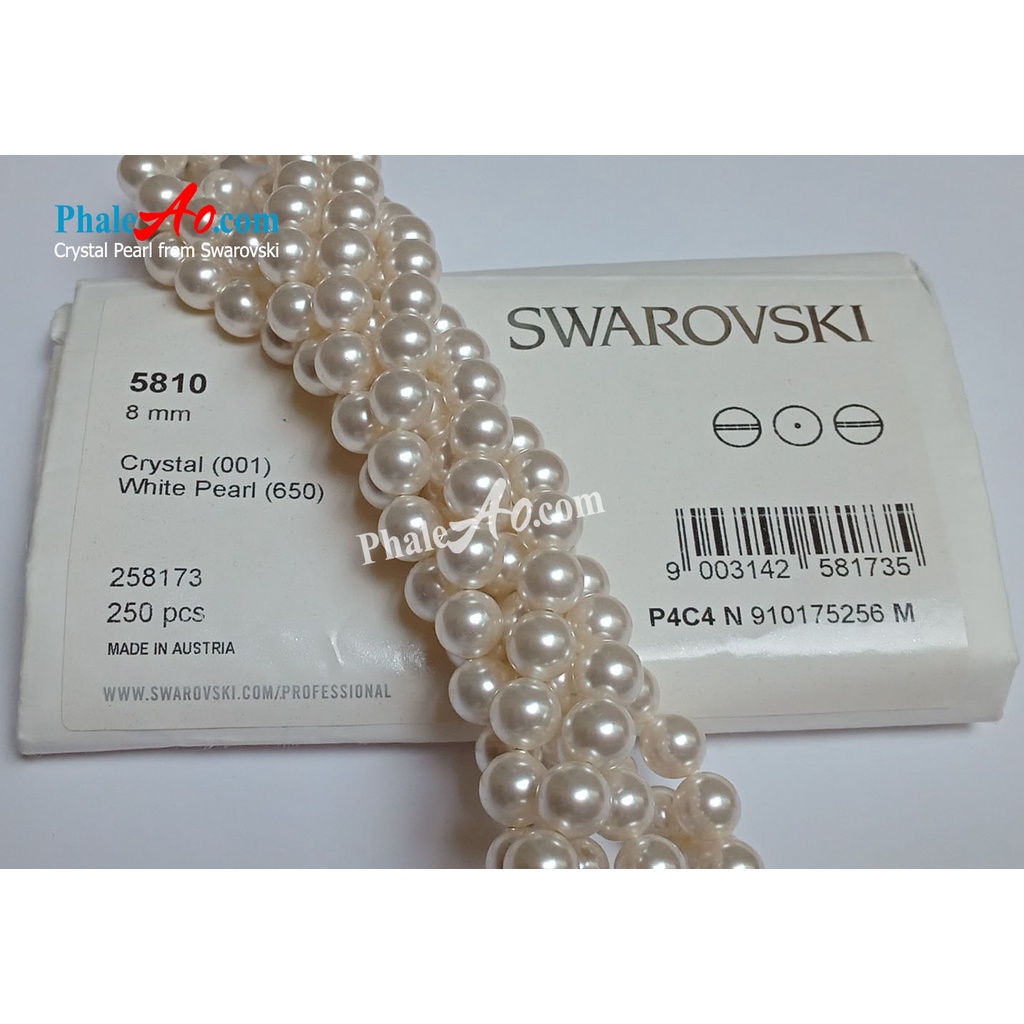 Chuỗi Mân Côi 50 hạt Swarovski crystal Pear.l 8ly màu trắng 5810 650 sang trọng tuyệt đẹp - trang sức NVJ, phaleAo