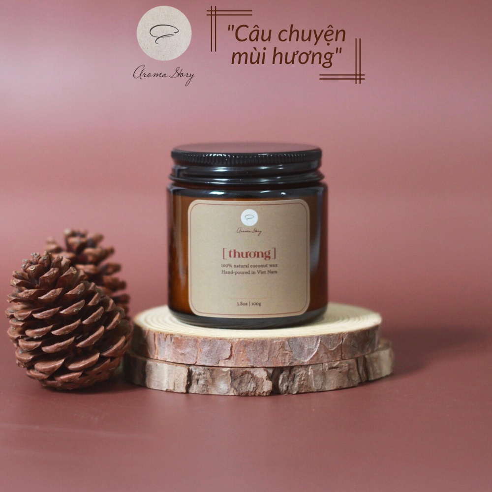 Nến Thơm Trang Trí, Cao Cấp, Tự Nhiên Aroma Story Hương Gỗ Ấm Và Hoa Anh Đào "Thương" Size 100g