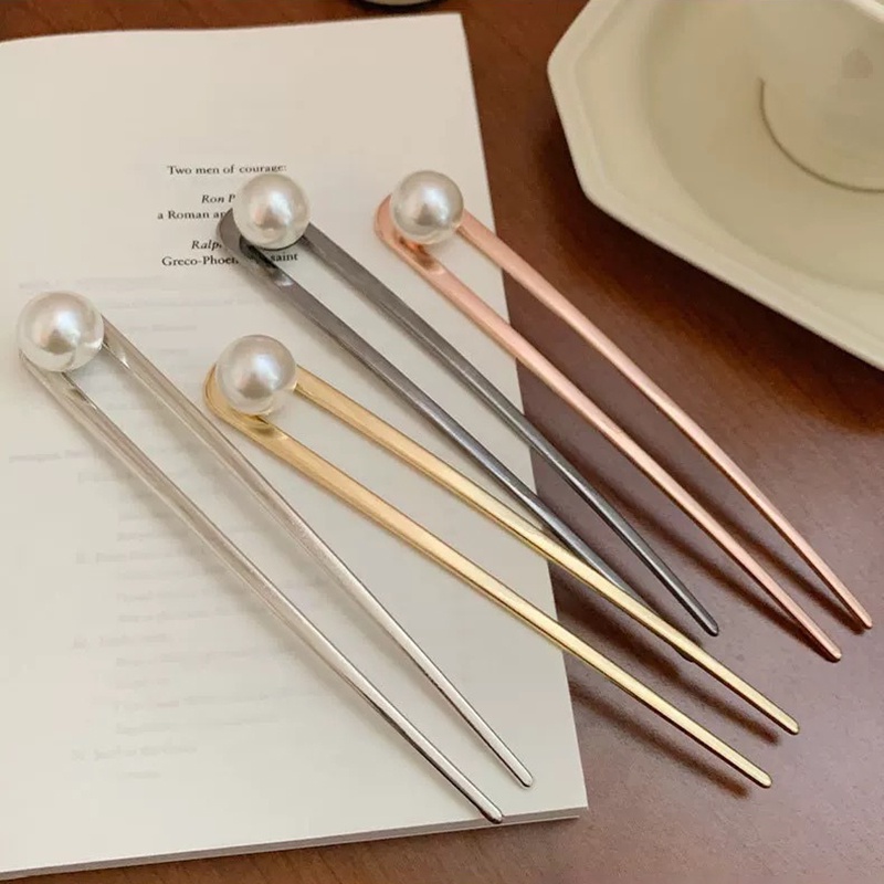 Trâm cài tóc nữ cá tính đính hạt trai ABS dùng búi tóc hằng ngày phong cách công sở vintage