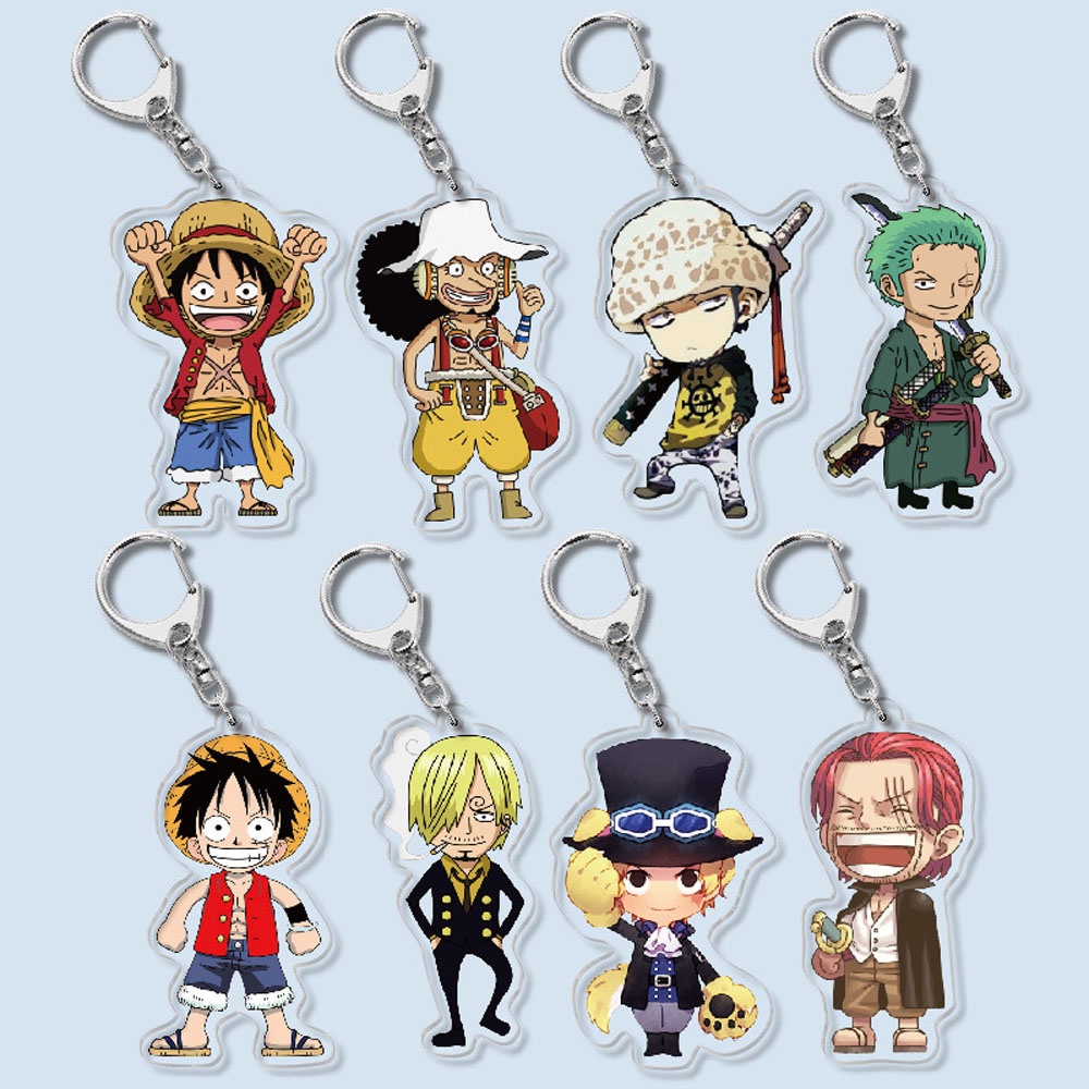Móc khóa nhựa acrylic hai mặt hình nhân vật Luffy Zoro One Piece