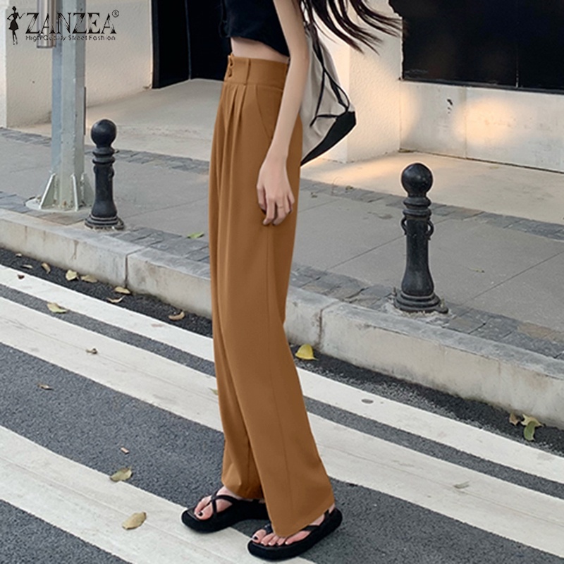 Quần dài Zanzea ống rộng cạp cao phong cách Hàn Quốc
