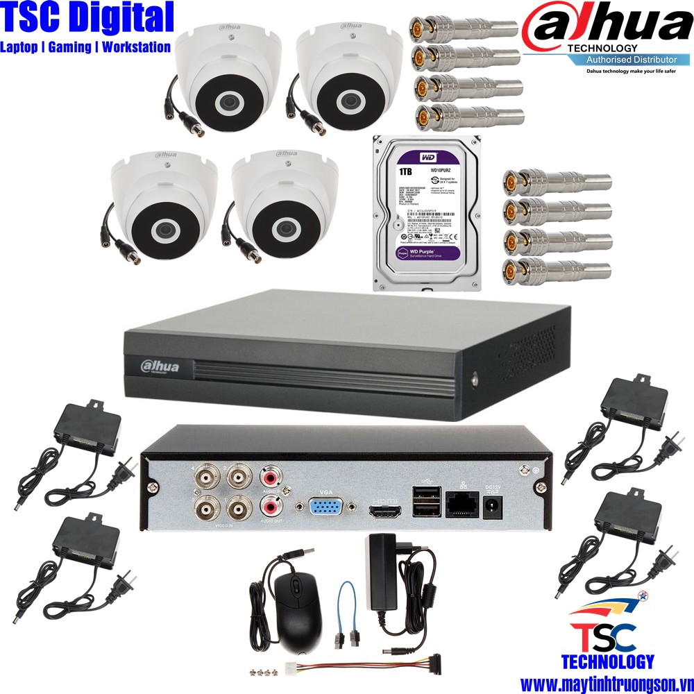 Combo Camera TSCD44D DAHUA 4 Mắt Cam 2M Dahua DSS | Kèm Ổ Cứng Lưu Trữ 2Tb/ 2000Gb