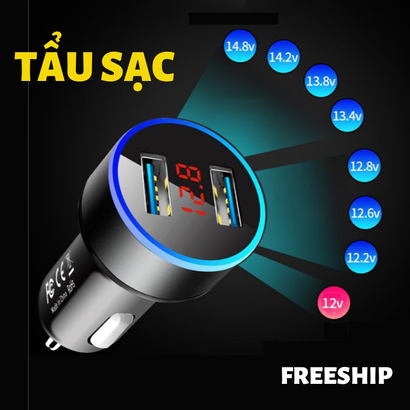 Tẩu Sạc Ô Tô, Tẩu Sạc Xe Hơi 2 Cổng USB, Hiển Thị Màn Hinh LED - AUTO BEN