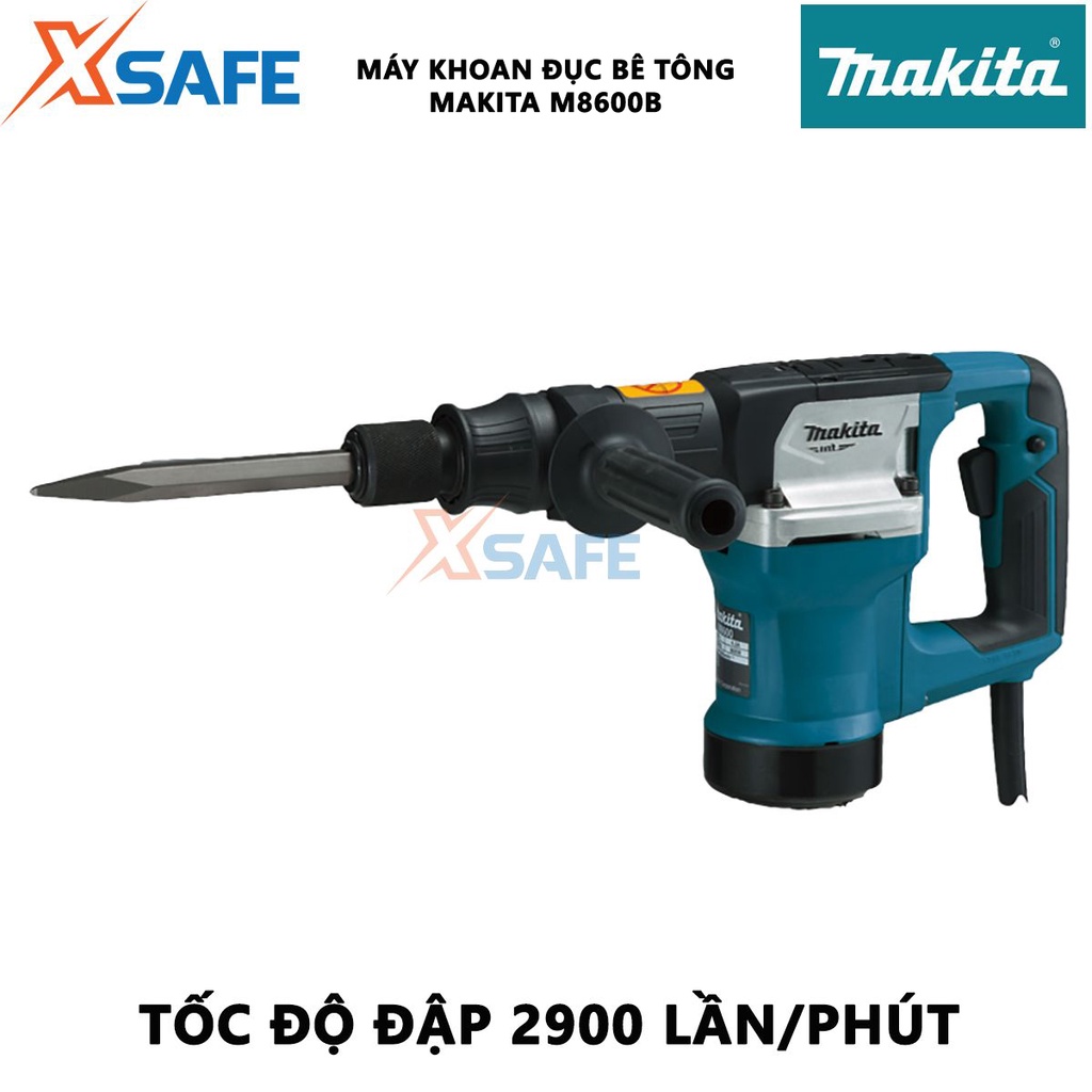 Máy khoan đục bê tông Makita M8600B Máy đục công suất 900W, tốc độ đập 2900l/p, lực đập 7.2J, dây dẫn dài 2.5m - [XSAFE]