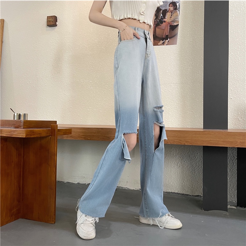 SUXI Quần Jean Dài Ống Rộng Lưng Cao Thời Trang Mùa Hè Cho Nữ