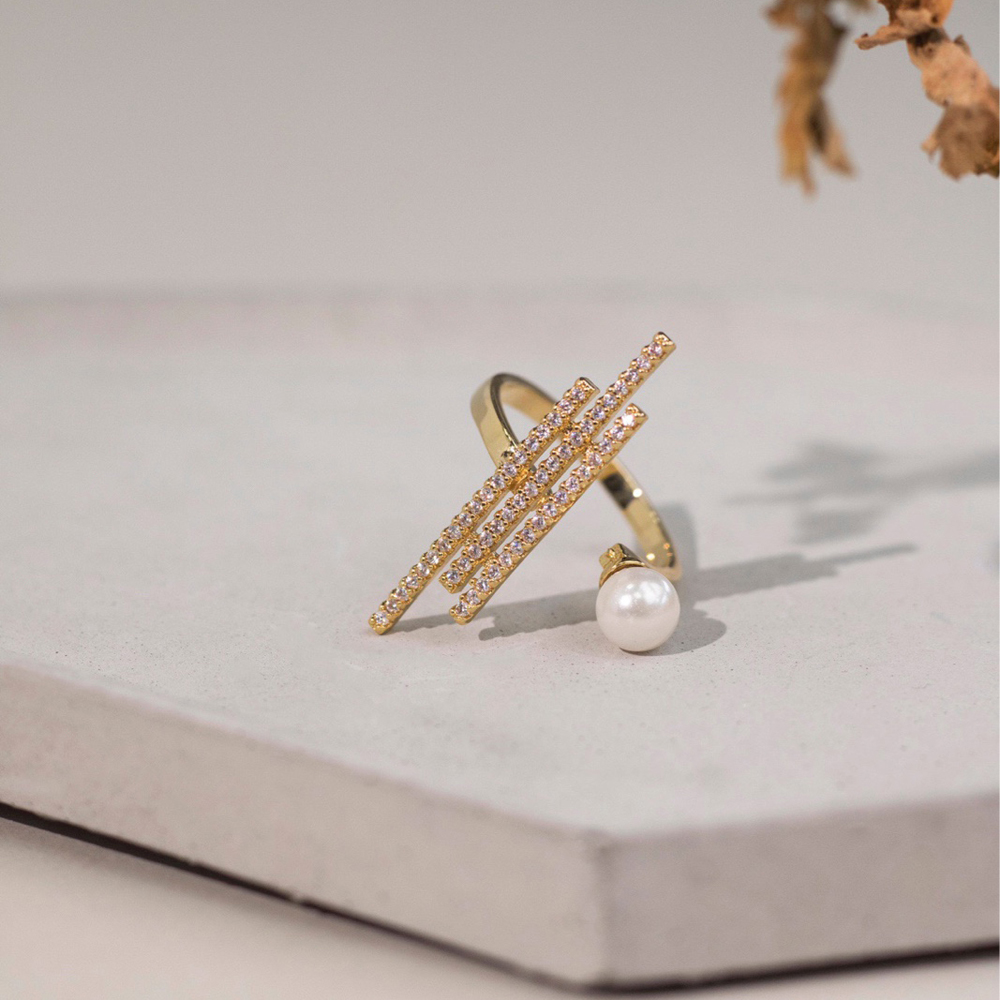 Nhẫn Đeo Tay Kim Loại Đính Ngọc Trai Xinh Xắn Cho Nữ