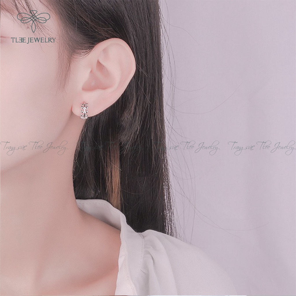 Khuyên tai bạc nữ TLEE tròn chốt bấm dáng lá Oliu NCJ B0197