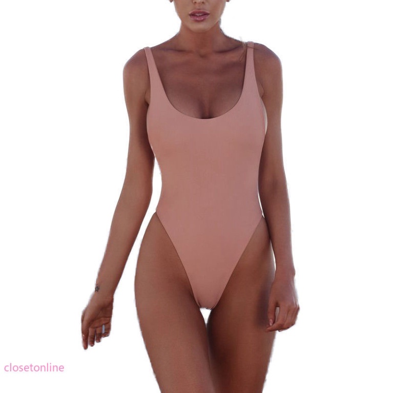 Đồ bơi 1 mảnh cổ tròn sâu hai dây màu trơn có đệm ngực dành cho bạn nữ | BigBuy360 - bigbuy360.vn