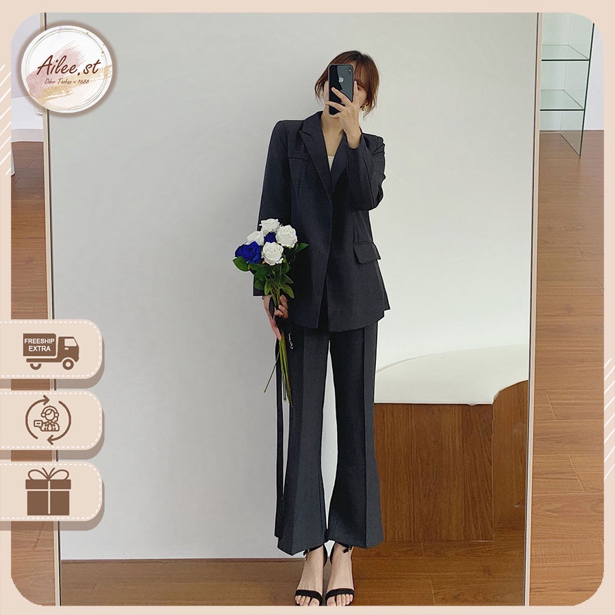 QNU 001A4 Quần Loe Nữ Cạp Cao 1 Khuy Lưng Cao Kiểu Dáng Ngắn Ailee