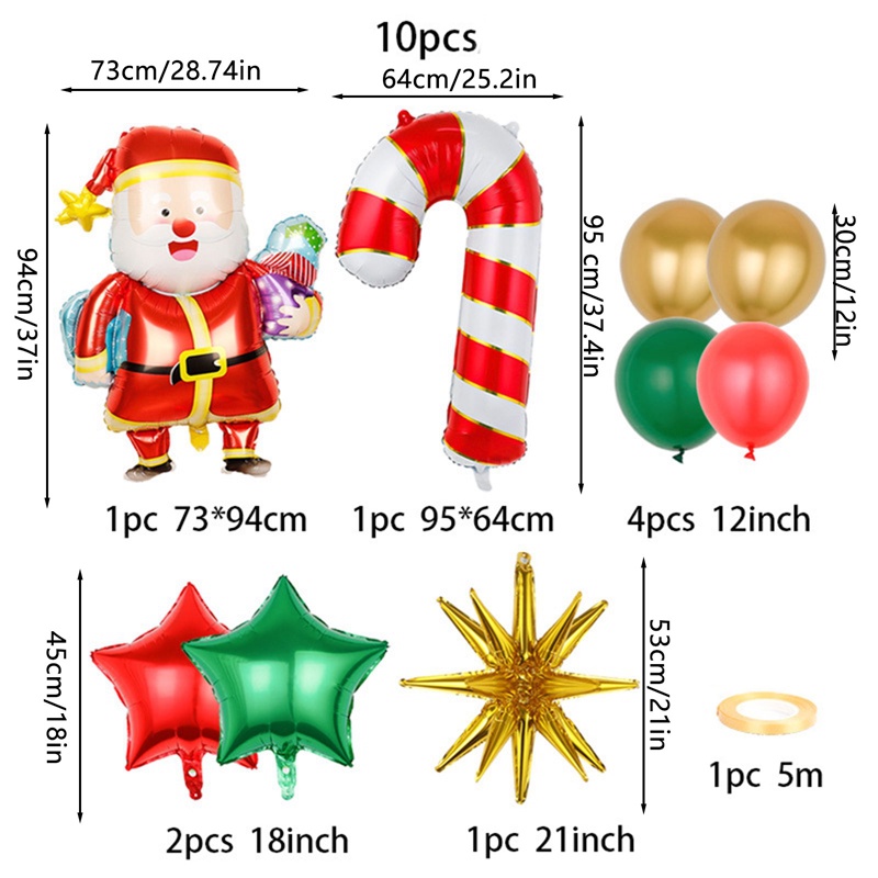 Unnyt Bộ Bong Bóng Màng Nhôm Hình Ông Già Noel Dùng Trang Trí Cây Thông Giáng Sinh