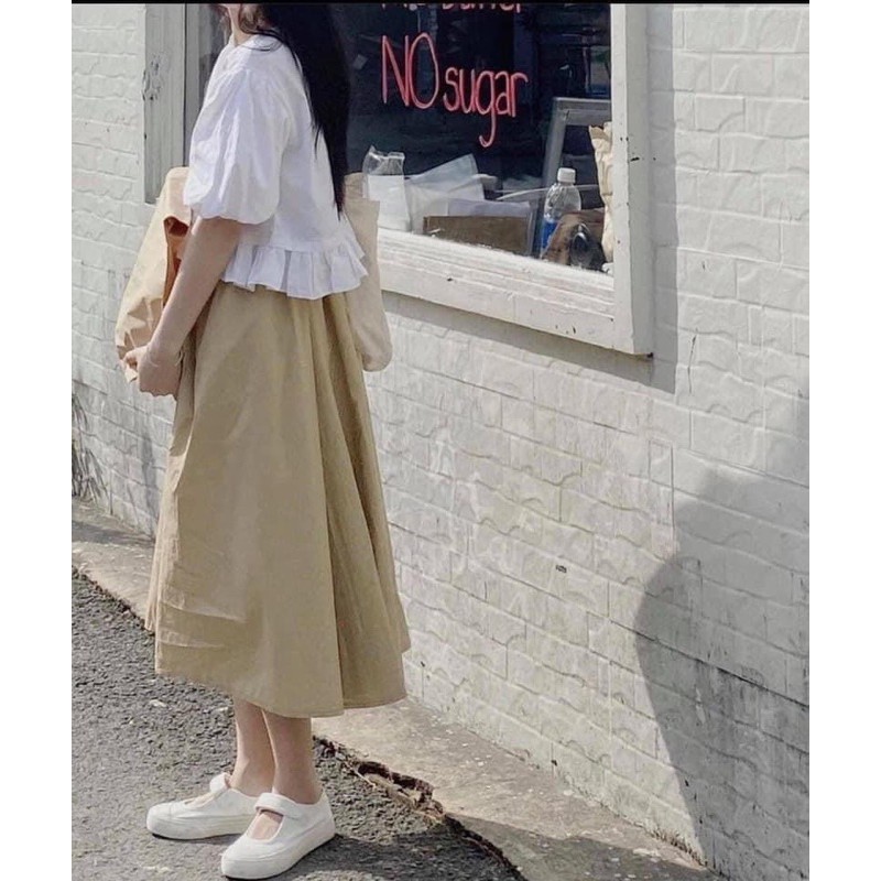 Áo croptop❤️Hình thật❤️Set áo crop trắng+ chân váy xoè