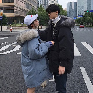 Áo phao đôi nam nữ có mũ lông thu đông dành cho cặp đôi