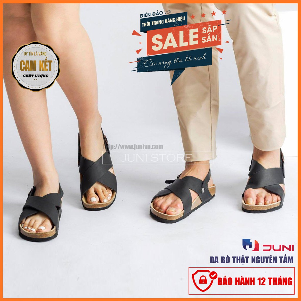 [DA BÒ THẬT] D11-Dép Sandal da bò quai chéo Birken Bioline Unisex (Đế trấu) – Juni Store