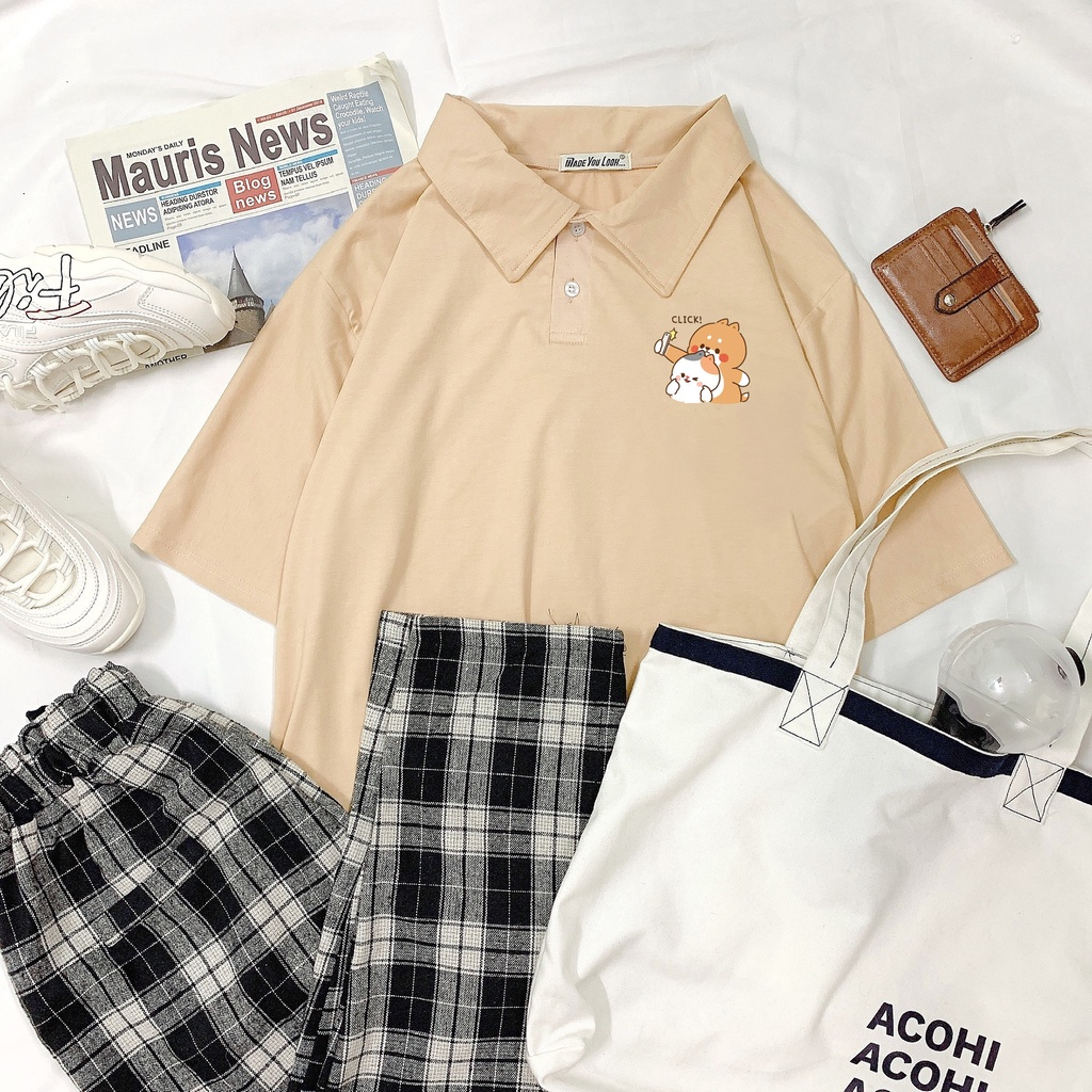 Áo Thun Polo Tay Lỡ TONTON Click phông Unisex nam nữ tee oversize form rộng pull Ulzzang Streetwear Hàn Quốc vải mềm
