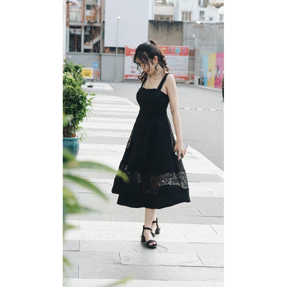 Đầm ren dự tiệc thiết kế maxi dài, 2 dây dáng xòe, thích hợp đi biển, chụp ảnh cưới (kèm hình thật và hình khách hàng)