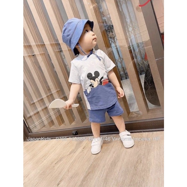 Bộ micky xanh trắng kèm mũ cho bé