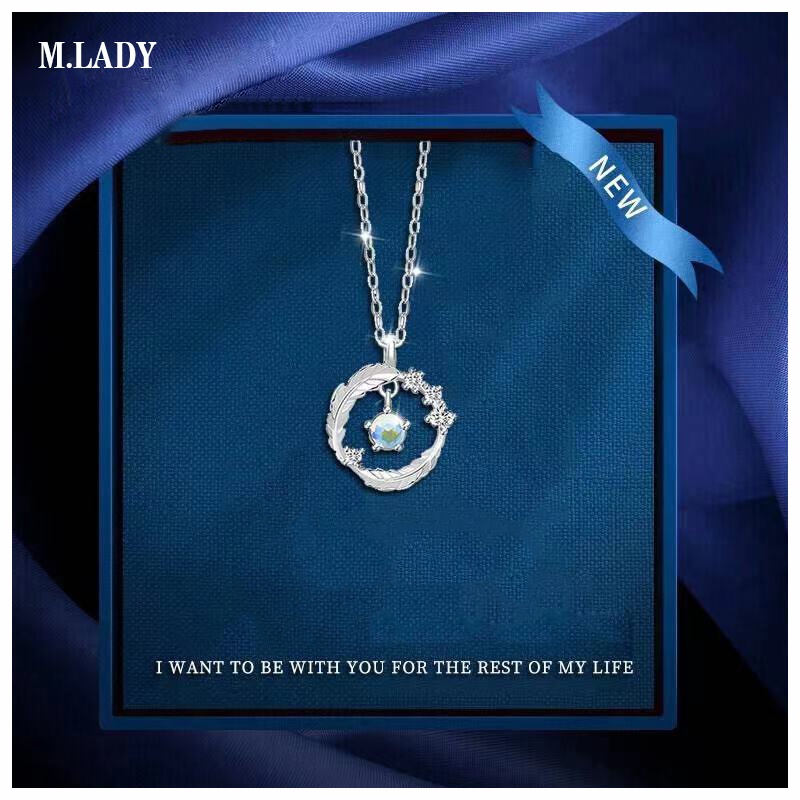 Dây Chuyền Bạc Nữ - Mặt Trăng Đá Lông Vũ - Vòng Cổ Bạc Sterling M.Lady jewelry (MLJ)