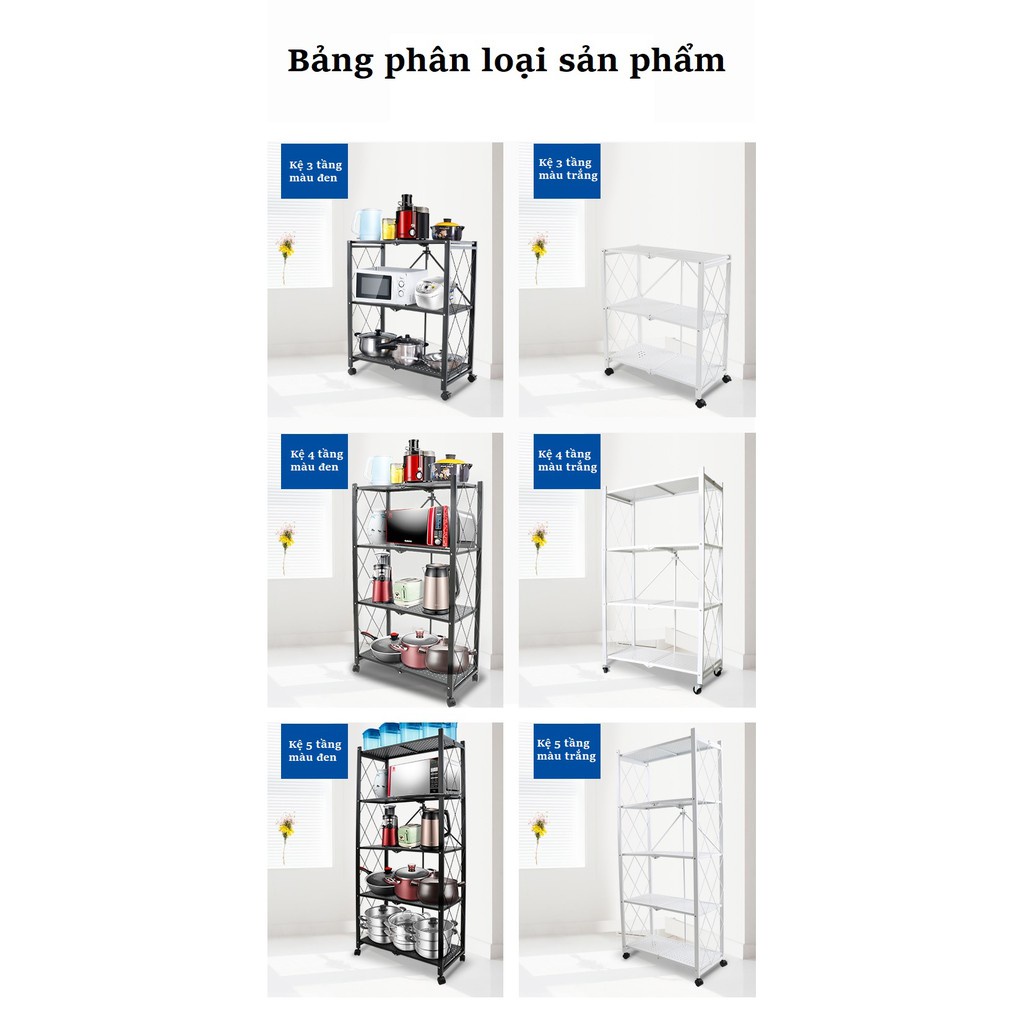 kệ để đồ gấp gọn , kệ đa năng sắt  phủ sơn tĩnh điện màu đen 3 4 5 tầng có bánh xe di chuyển