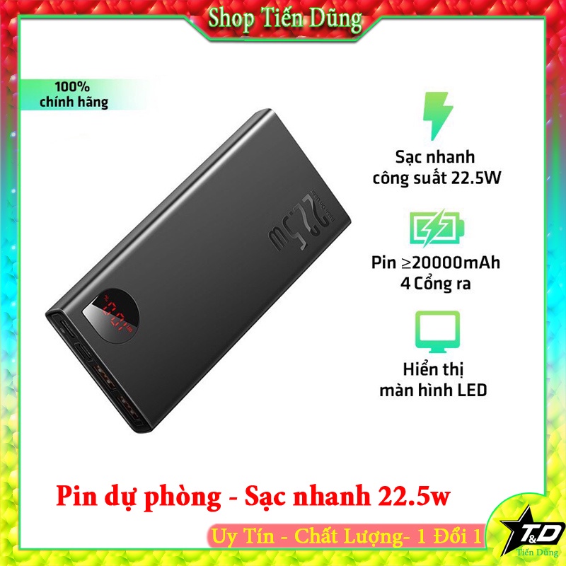 Pin dự phòng 10000mAh baseus chính hãng sạc nhanh QC + PD 22.5w có màn hình hiển thị pin pin siêu mỏng