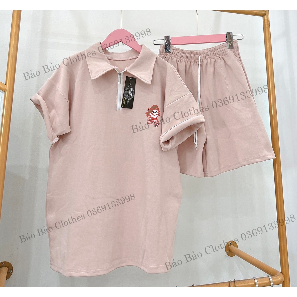 Bộ Đùi Nam Nữ Form Polo Khóa Cổ Cô Gái Hàn Quốc- Bộ Đùi Tay Lỡ  Dày Mịn Thoáng Mát Thiết Kế  Kiểu Dáng Năng Động