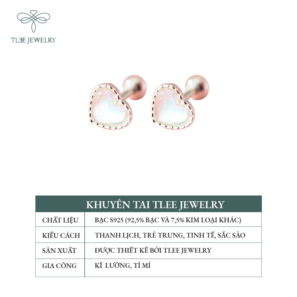 Khuyên tai bạc nữ TLEE tim Moonstore chốt vặn sang trọng NCJ B0126