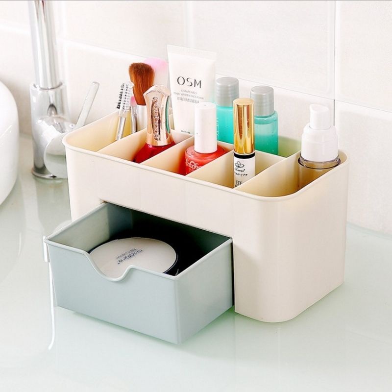 Kệ đựng mỹ phẩm để bàn nhiều ngăn bằng nhựa PP giá rẻ - Kệ để đồ trang điểm mini đa năng chia ô