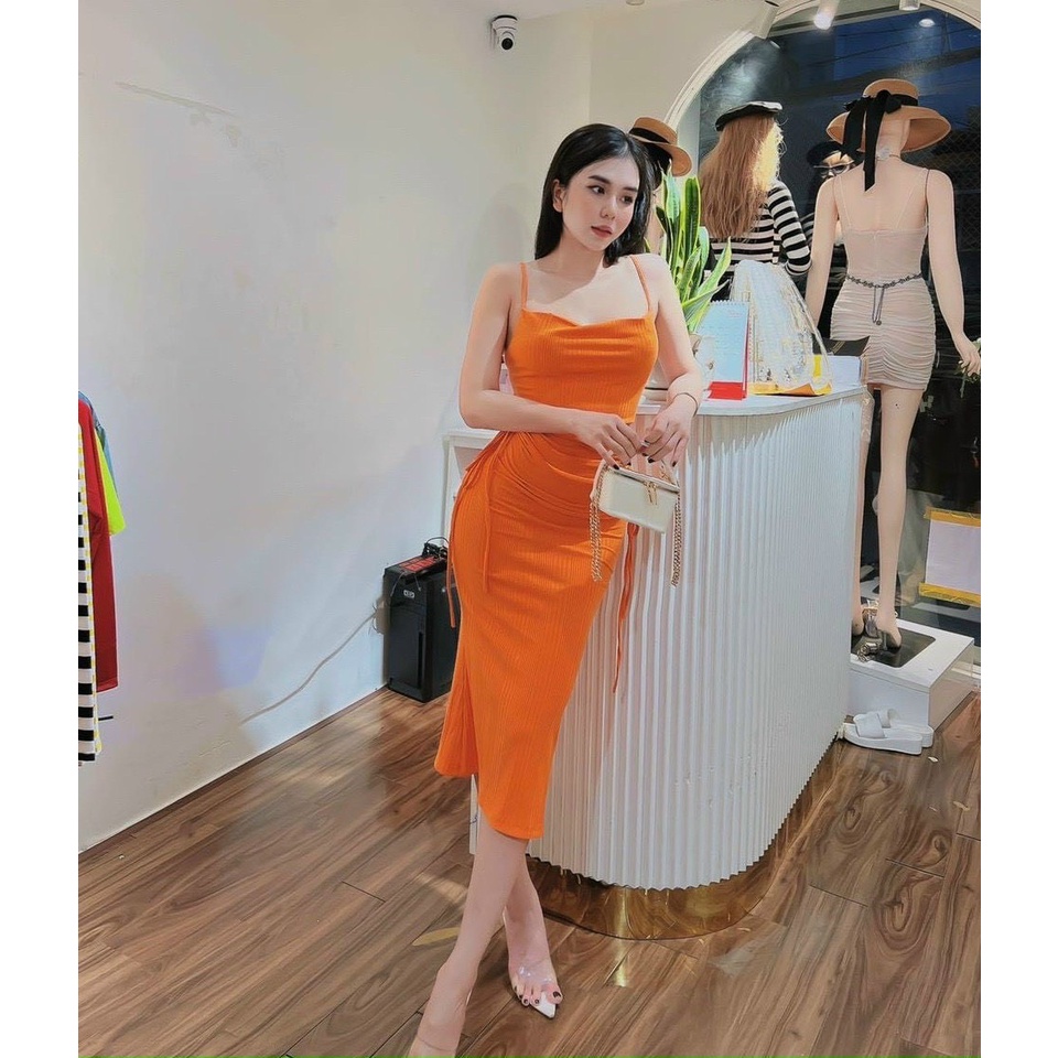 đầm 2 dây luồn dây 2 bên eo sexy chất gân mềm lk