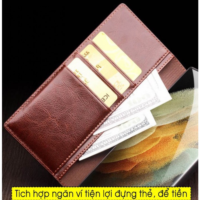 Bao da Samsung Galaxy S22 Ultra 5G Qlino Wallet da bò thật - Hàng Chính Hãng