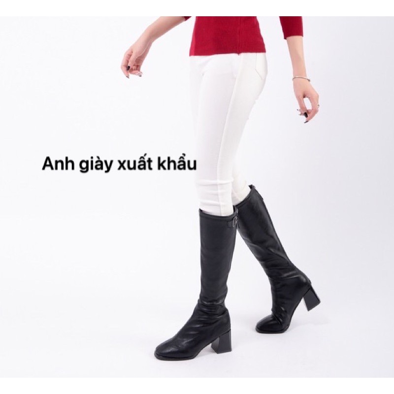 B41 - BỐT ĐÙI DƯỚI GỐI DA LÌ MŨI VUÔNG KHOÁ SAU GÓT 5p( ảnh thật, kèm video)