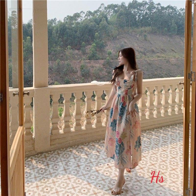 Đầm Nữ 2 Dây Hoa Lá Chiết Eo Dáng Dài Siêu Xinh🦋 Váy 2s Maxi Hoa Tiểu Thư