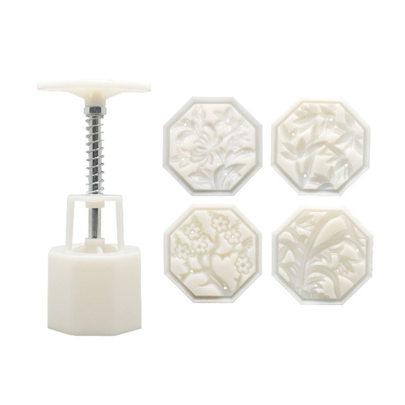 Khuôn Làm Bánh Trung Thu + 4 Khuôn Đóng Dấu Hình Bát Giác Độc Đáo Diy