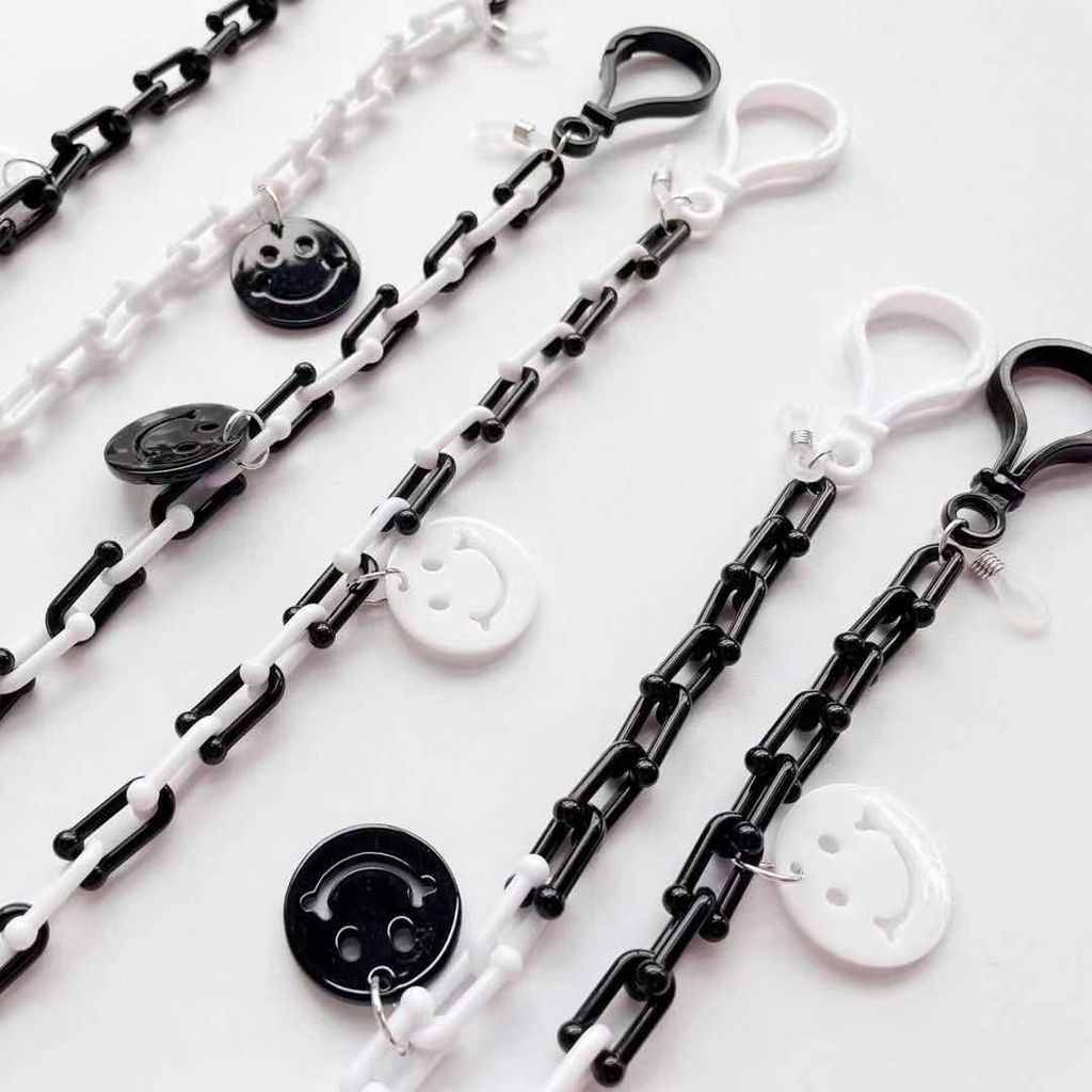 Dây Đeo Mắt Kính Bằng Acrylic Hình Mặt Cười Màu Trắng Đen Phong Cách Sáng Tạo